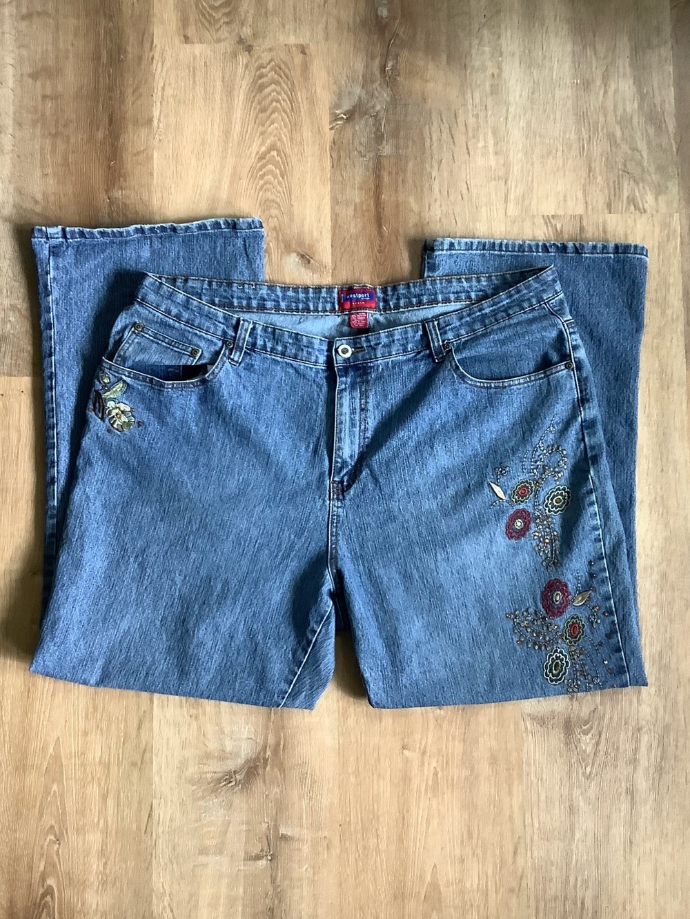 Vintage 90s Beaded Embroidered Floral Boot Cut Jeans Plus Size 22W